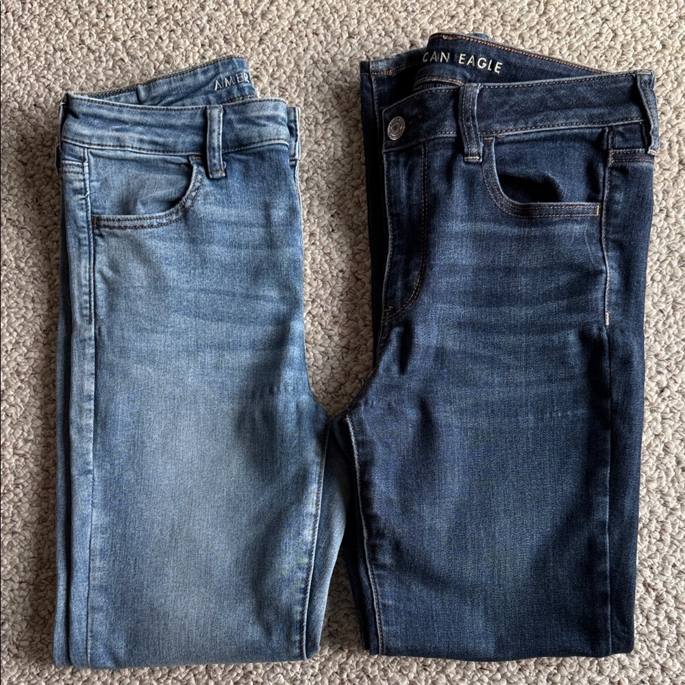 American Eagle Outfitters Women's Skinny Jeans - Light Blue and Dark Blue